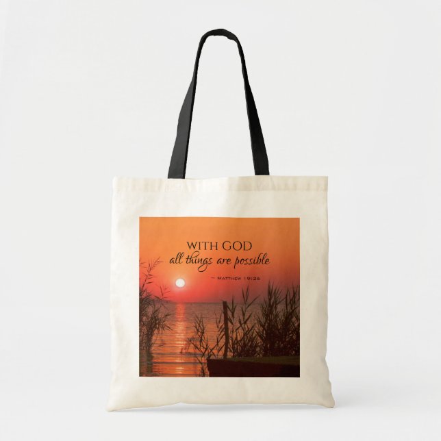 Matthew 19:26 With God all things are possible Tote Bag (Front)
