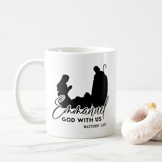 Matthew 1:23 Emmanuel God With Us Nativity Coffee Mug (With Donut)
