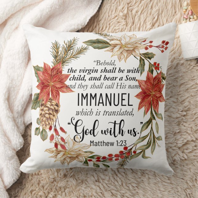 Matthew 1:23 Immanuel God with us Christmas Floral Cushion (Blanket)