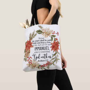 Matthew 1:23 Immanuel God with us Christmas Floral Tote Bag