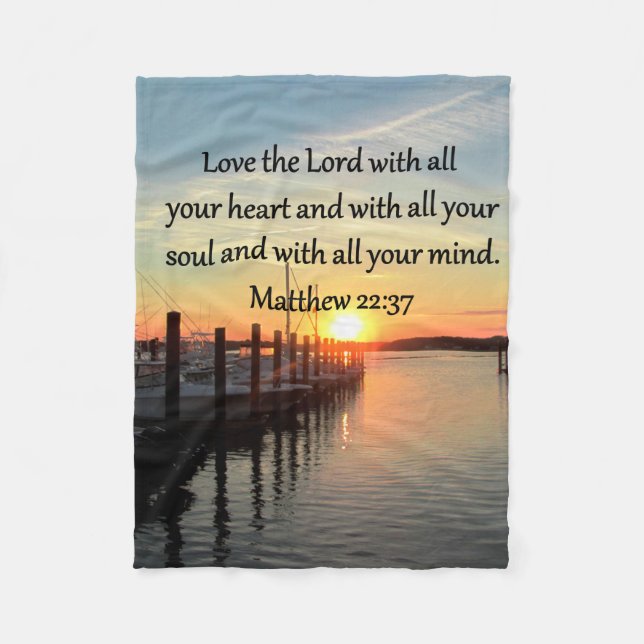 MATTHEW 22:37 SUNRISE SCRIPTURE VERSE DESIGN FLEECE BLANKET (Front)