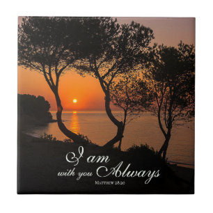 Matthew 28:20 I Am with You Always Golden Sunset  Ceramic Tile
