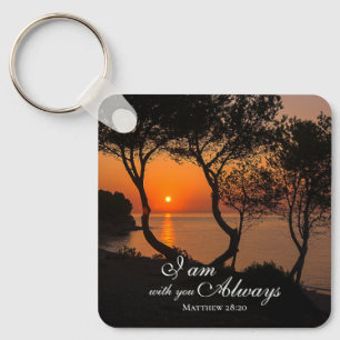 Matthew 28:20 I Am with You Always Golden Sunset  Key Ring