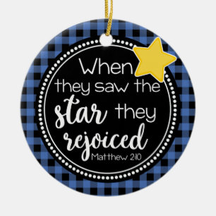 Matthew 2:10 Star Rejoiced Religious Plaid Ceramic Ornament