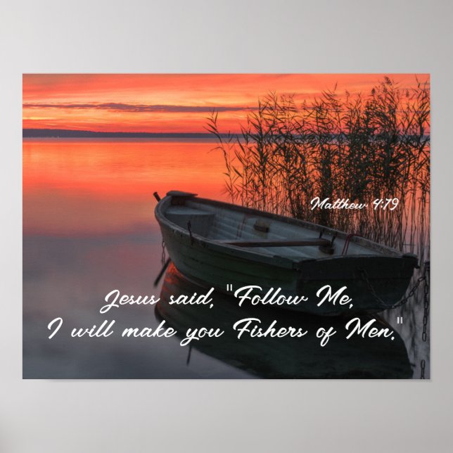 Matthew 4:19 Fishers of Men Christian Bible Verse Poster (Front)