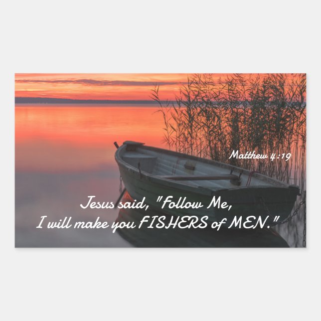 Matthew 4:19 Fishers of Men Christian Bible Verse Rectangular Sticker (Front)