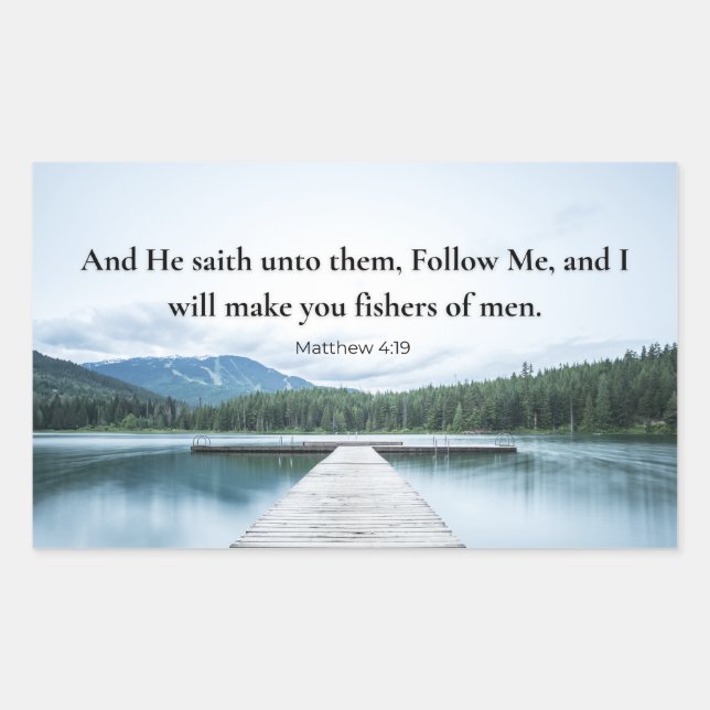 Matthew 4:19 Jesus Said Follow Me Bible Verse Rectangular Sticker (Front)