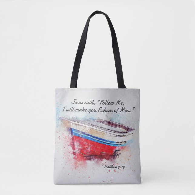 Matthew 4:19 Jesus said Follow Me Bible Verse  Tote Bag (Front)