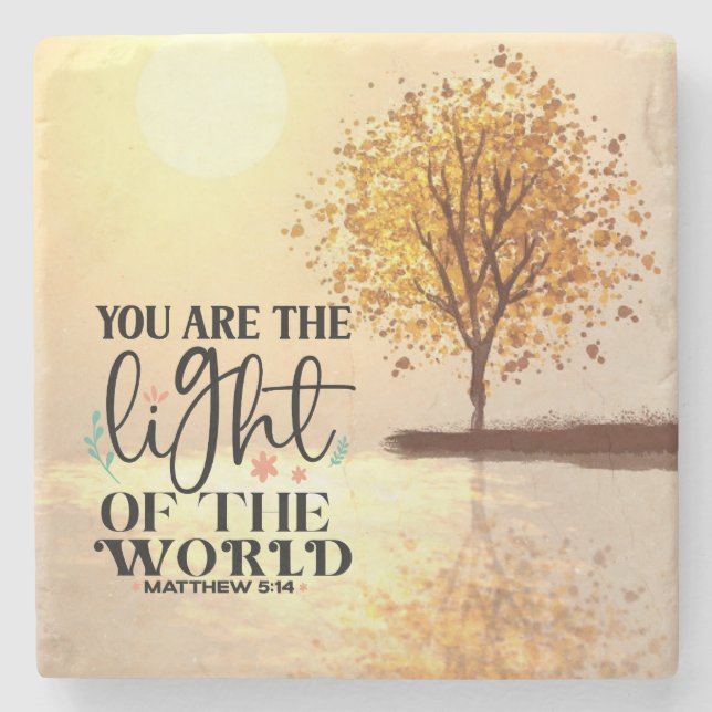 Matthew 5:14 You are the Light of the World Bible Stone Coaster (Front)