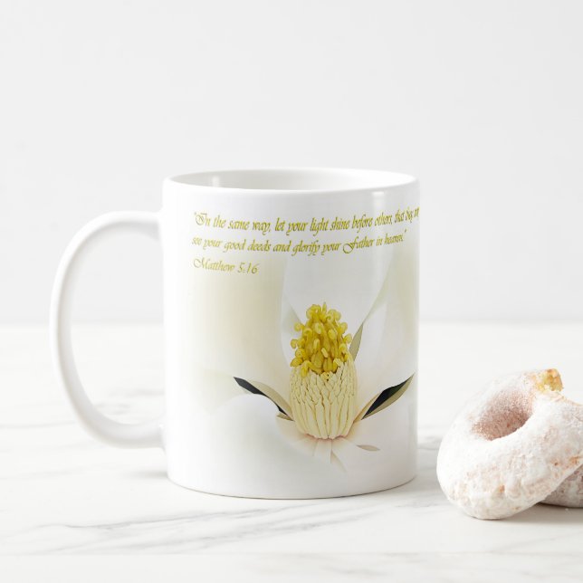 Matthew 5:16 Inspirational Coffee Mug (With Donut)