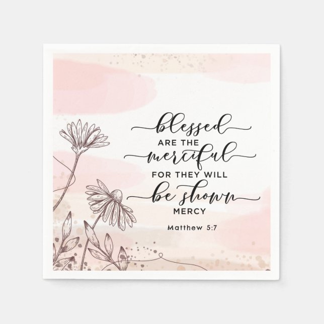 Matthew 5:7 Blessed are the Merciful Bible Verse Napkin (Front)