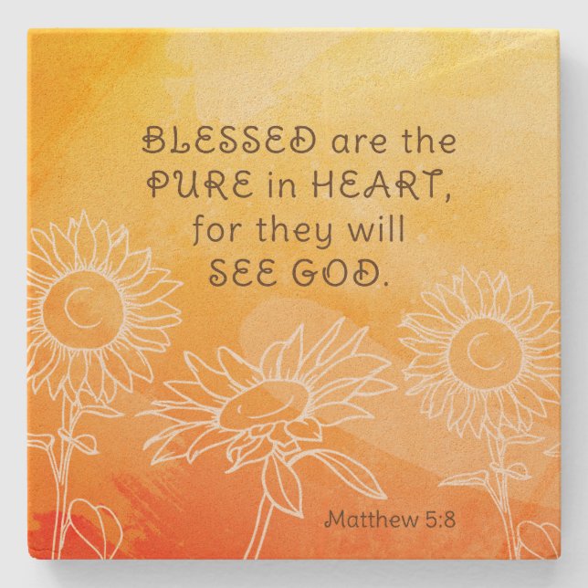 Matthew 5:8 Blessed are Pure in Heart Bible Verse  Stone Coaster (Front)