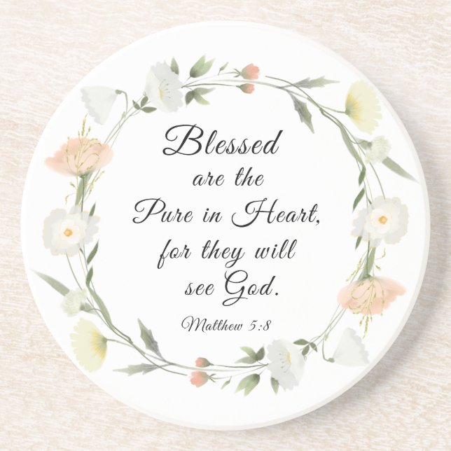 Matthew 5:8 Blessed are the Pure in Heart Bible Coaster (Front)