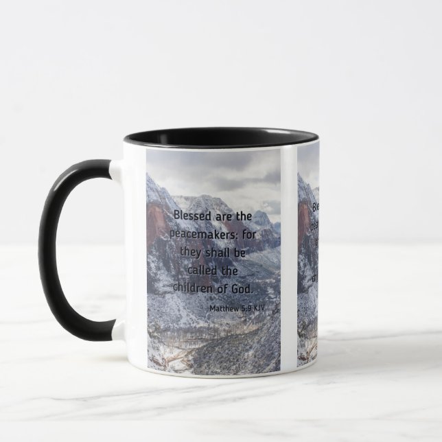Matthew 5:9 Bible Verse Two-Tone Mug (Left)