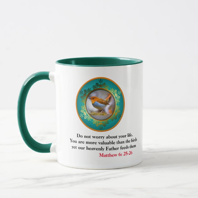 Matthew 6:25 Don't Worry About Your Life Scripture Mug (Left)