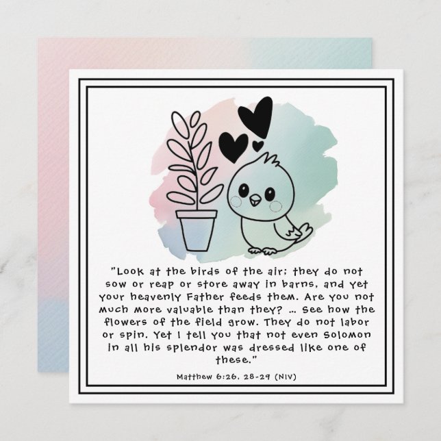 Matthew 6:26, 28-29 Houseplant Birds Encouragement Holiday Card (Front/Back)
