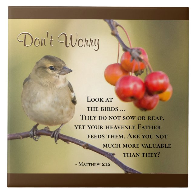 Matthew 6:26 Bible Verse, Don't Worry Ceramic Tile (Front)