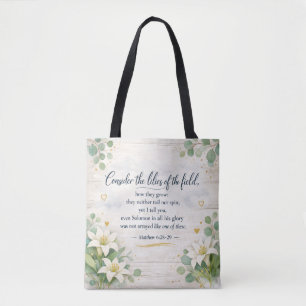Matthew 6:28-29 - Watercolor Rustic Farmhouse Tote Bag