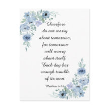 Matthew 6:34 Do not Worry Blue Watercolor Floral 