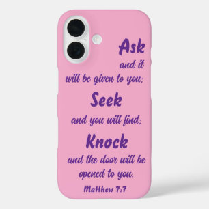 Matthew 7:7 Ask For It Bible Verse Pink And Purple iPhone 16 Case