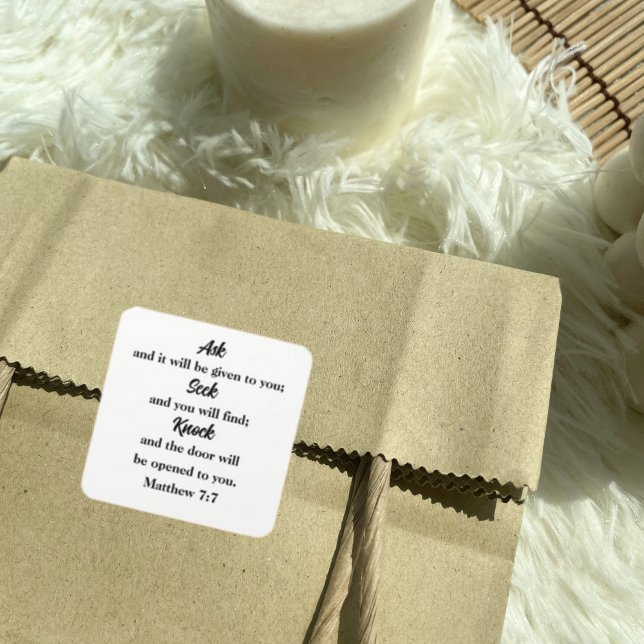 Matthew 7:7 Ask Seek Knock Bible Verse Square Sticker (Creator Uploaded)