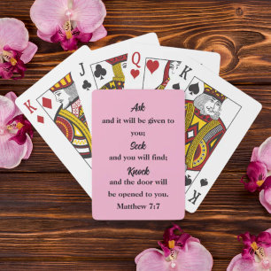 Matthew 7:7 Bible Verse Ask Seek Knock Pink Playing Cards