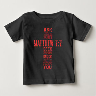 Matthew 7:7 Bible Verse Cross Baby T-Shirt