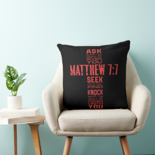 Matthew 7:7 Bible Verse Cross Cushion