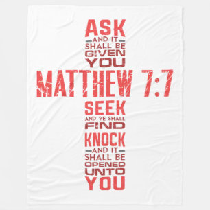 Matthew 7:7 Bible Verse Cross Fleece Blanket