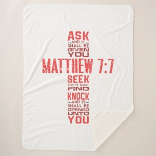 Matthew 7:7 Bible Verse Cross Sherpa Blanket
