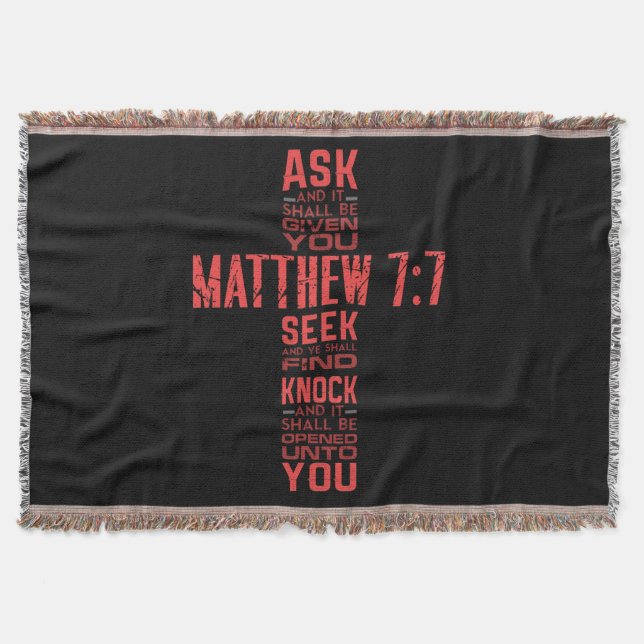 Matthew 7:7 Bible Verse Cross Throw Blanket (Front)