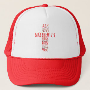 Matthew 7:7 Bible Verse Cross Trucker Hat