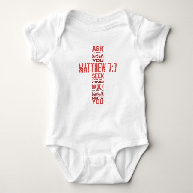 Matthew 7:7 Bible Verse Cross Unisex Baby Bodysuit (Front)