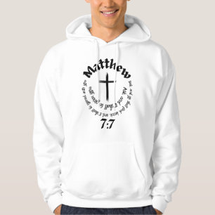 Matthew 7:7 Circular Bible Verse And Centre Cross Hoodie
