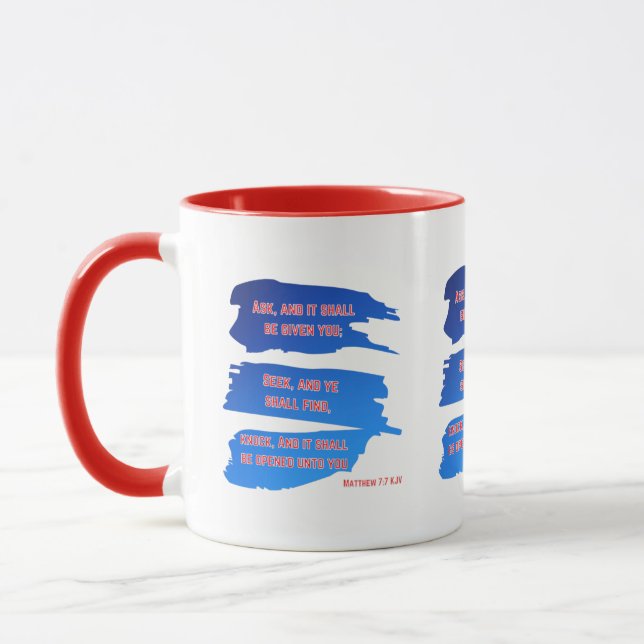 Matthew 7:7 KJV Bible Verse Two-Tone Mug (Left)
