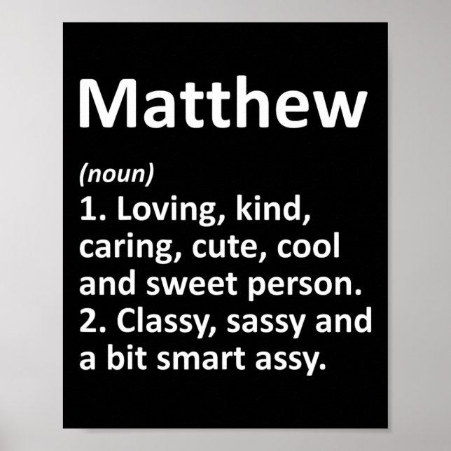 Matthew Definition Personalised Name Funny Birthda Poster (Front)