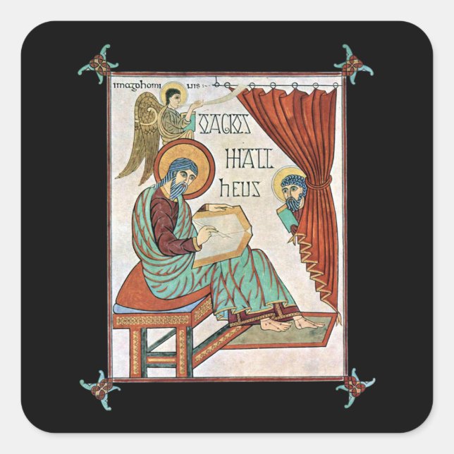 Matthew From Lindisfarne Mediaeval Manuscript Square Sticker (Front)