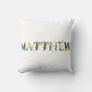 MATTHEW Name Art With Flowers Embroidered Cushion