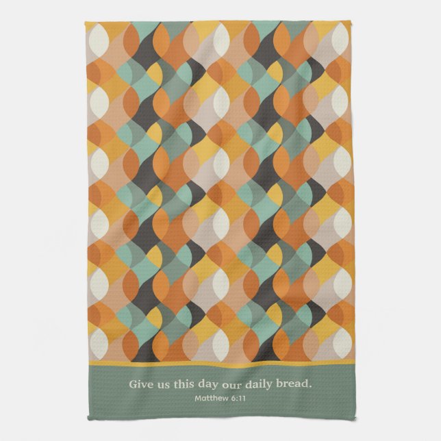 Matthey 7:11 Give us this day Retro Ovals Tea Towel (Vertical)