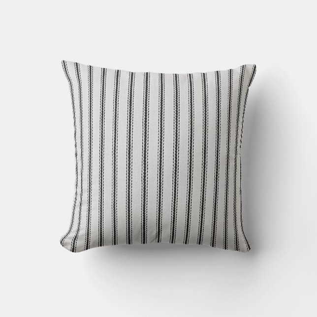 "Mattress Ticking" Black & Silver-White Stripe Cushion (Front)