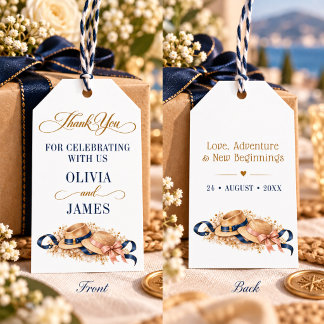 Mature Couple Vintage Chic Wedding Navy Gold Gift Tags
