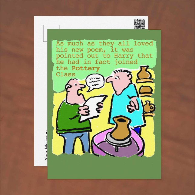 Mature Student Reads a Poem in the Pottery Class Postcard (Creator Uploaded)