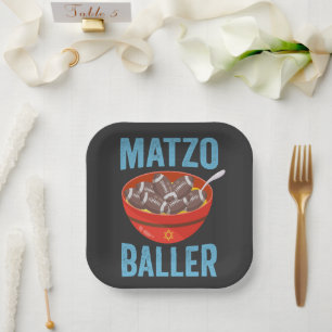 Matzo Baller Funny Football Hanukkah Rugby Gift Paper Plate