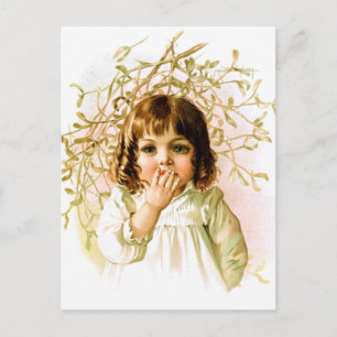Maud Humphrey: Winter Girl under Mistletoe Postcard
