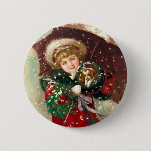 Maud Humphrey's Winter Girl with dog 6 Cm Round Badge