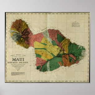 Maui, 1885, Vintage Hawaii Map Poster