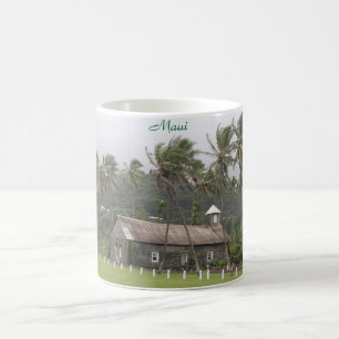 Maui, Ancient Church, Wind blown Palm Trees Coffee Mug