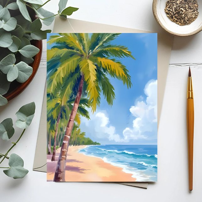 Maui Beach Palm Trees Painting Postcard (Creator Uploaded)