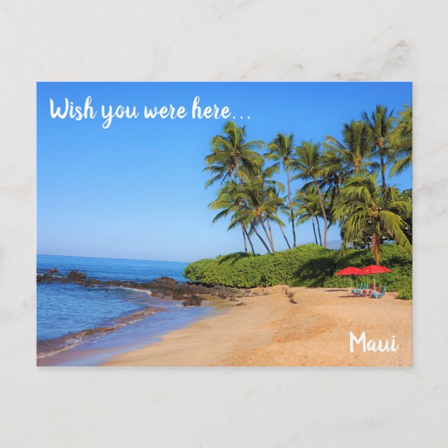 Maui Beach Umbrella Wish You Were Here Postcard (Front)