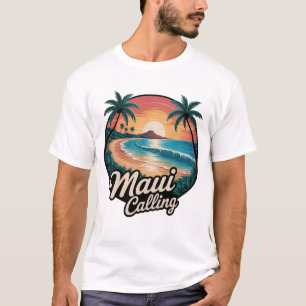 Maui Calling – Retro Hawaiian Sunset Beach T-Shirt